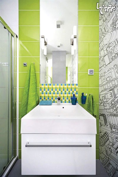 کاغذ دیواری حمام, کاشی حمام, کاشی چند رنگ, كابين حمام, دکوراسیون حمام, تزئينات ديواري حمام | decoration | نقاشی ساختمان شهرنگ