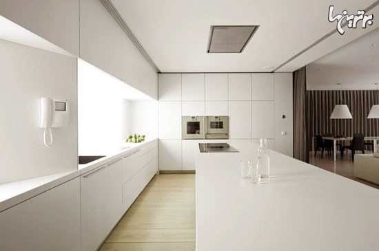 نورپردازی آشپزخانه, کفپوش آشپزخانه, طراحی مینیمالیستی آشپزخانه, طراحی مینیمالیستی, پوشش چوبی آشپزخانه | decoration | نقاشی ساختمان شهرنگ